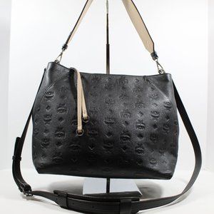 MCM Klara Large Embossed Monogram Tote Bag - Black